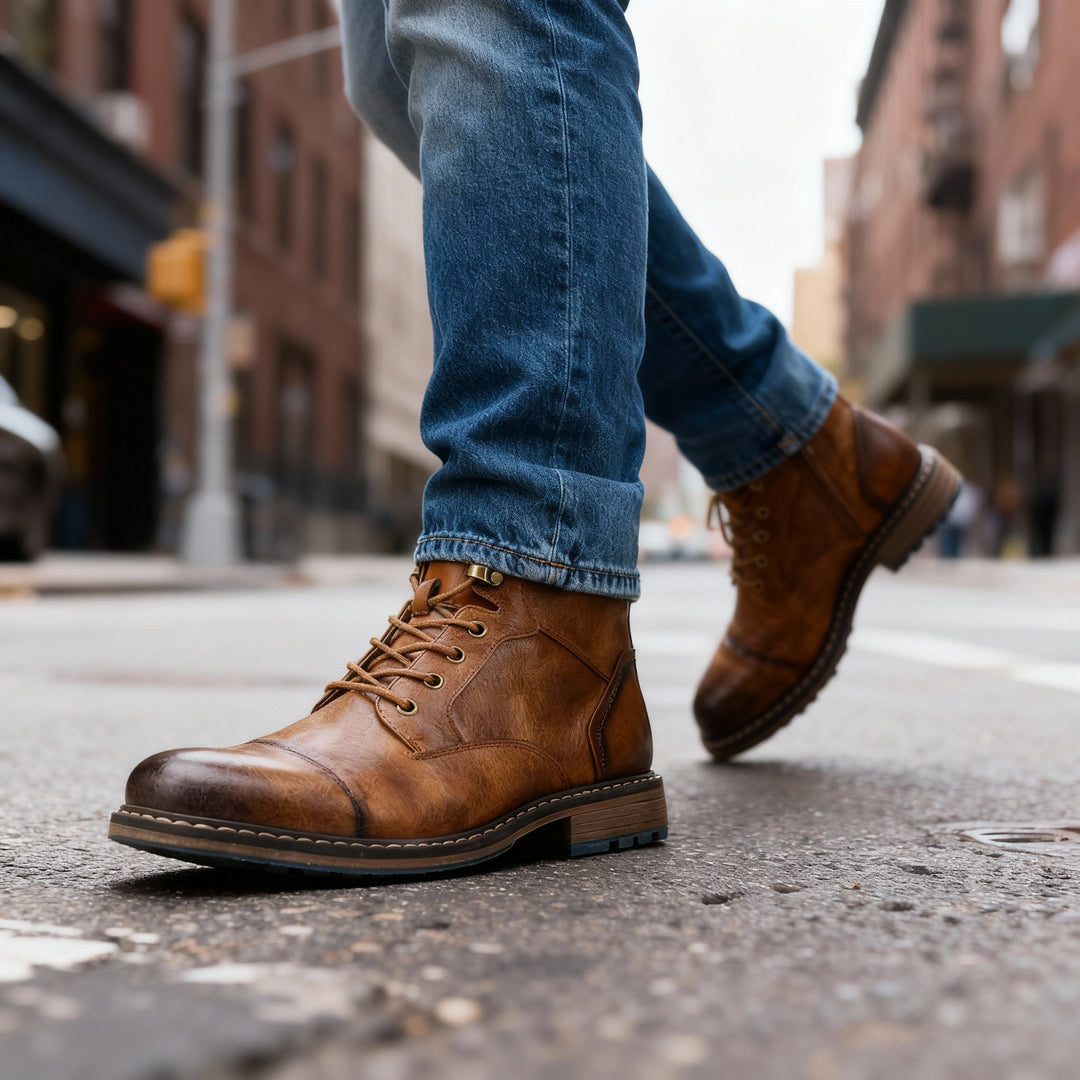 Corvund | Herren Stiefeletten Schnürboots mit Zehenkappe - Light Brown - Image 6