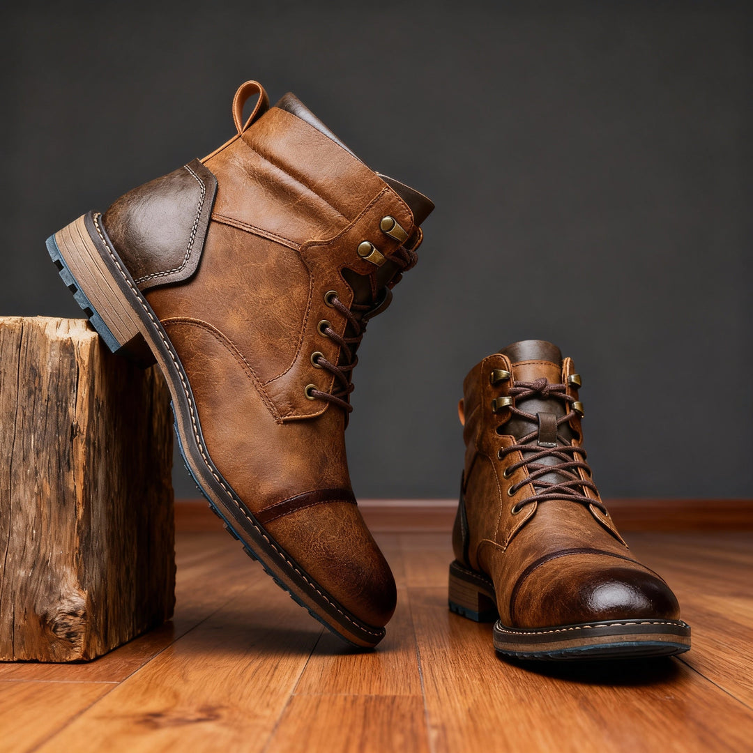 Corvund | Herren Stiefeletten Schnürboots mit Zehenkappe - Light Brown - Image 9