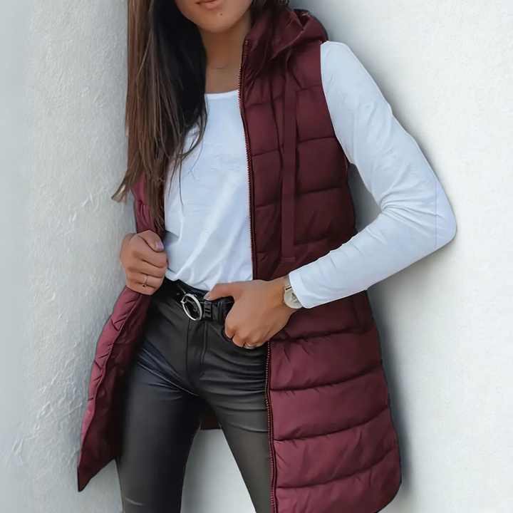 Dagmar | Damen Lange Steppweste mit Kapuze - Image 3