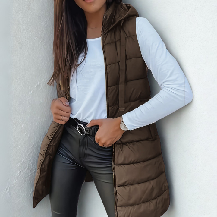Dagmar | Damen Lange Steppweste mit Kapuze - Image 4