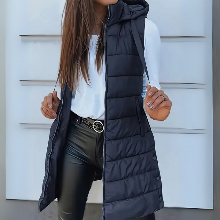 Dagmar | Damen Lange Steppweste mit Kapuze - Image 7