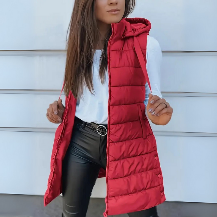 Dagmar | Damen Lange Steppweste mit Kapuze - Image 8