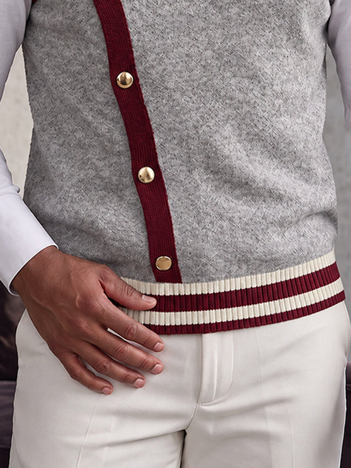 Darveld | Herren Strickweste mit Kontraststreifen - Light Grey - Image 4