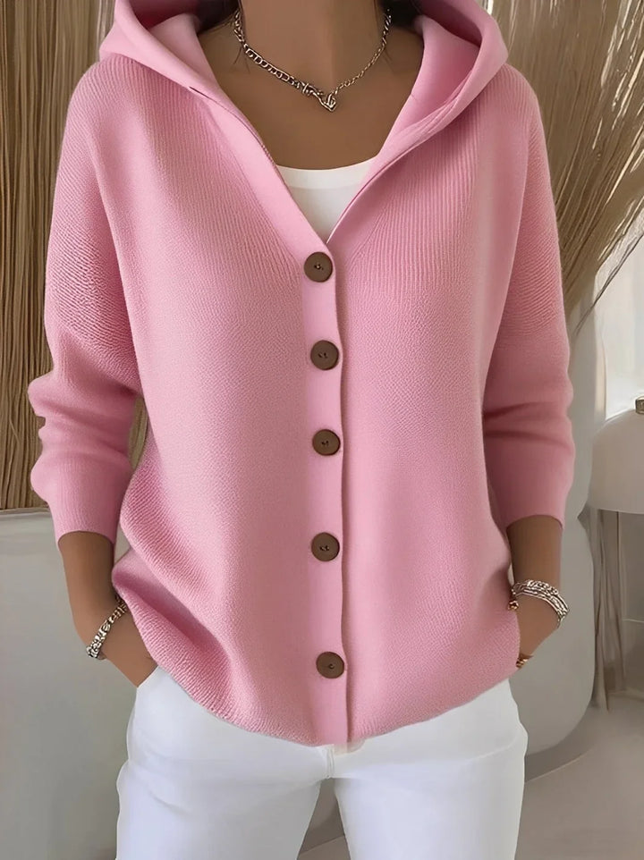 Delvaine | Damen Strickjacke mit Kapuze Oversize - Pink - Image 1