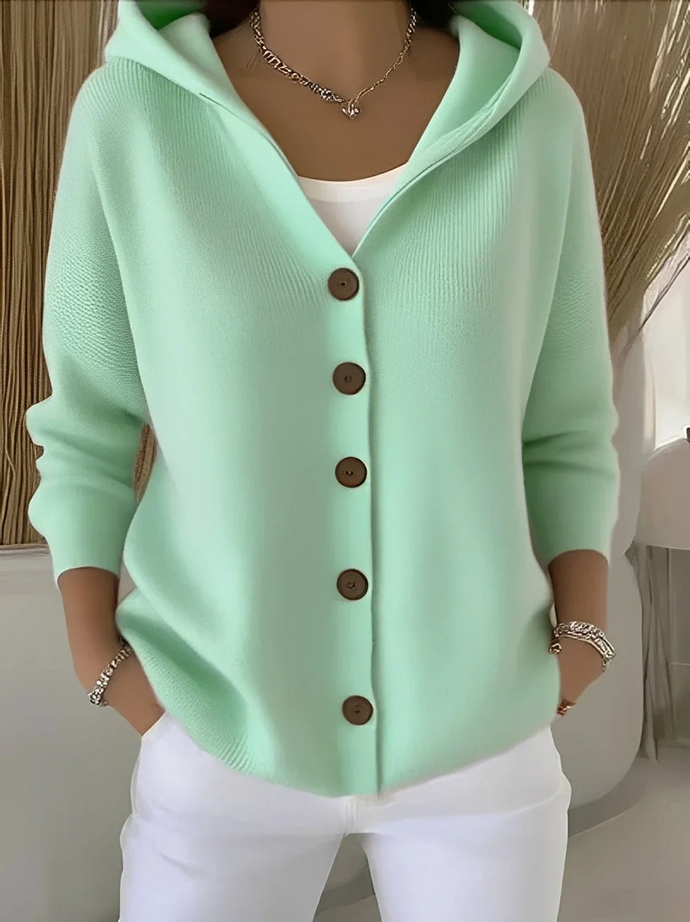 Delvaine | Damen Strickjacke mit Kapuze Oversize - Pink - Image 2