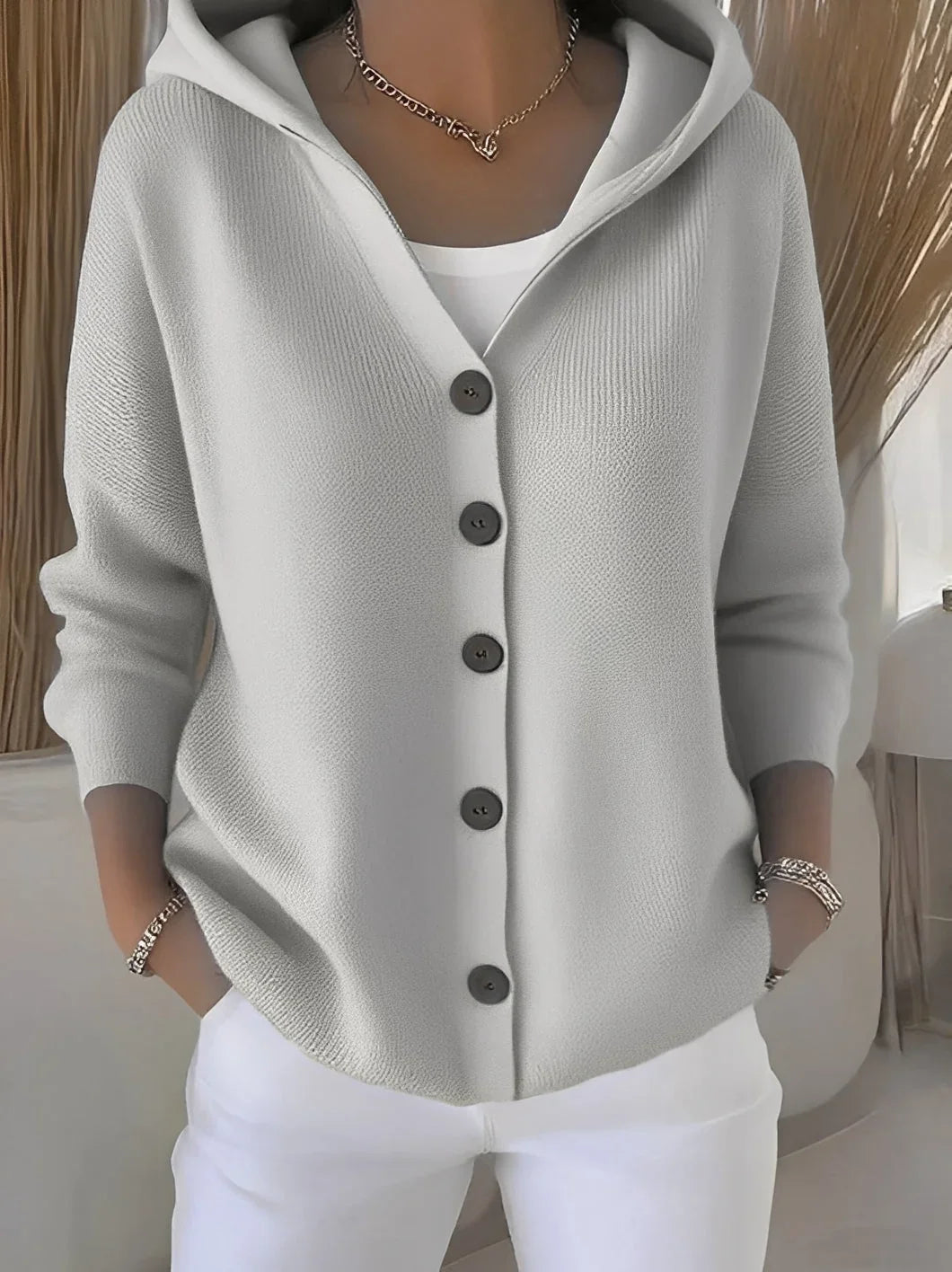 Delvaine | Damen Strickjacke mit Kapuze Oversize - Pink - Image 4