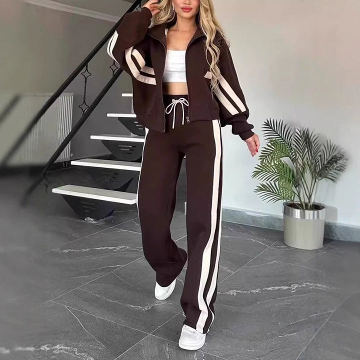 Delvira | Damen Trainingsanzug Set Crop Jacke Weite Hose - Image 2