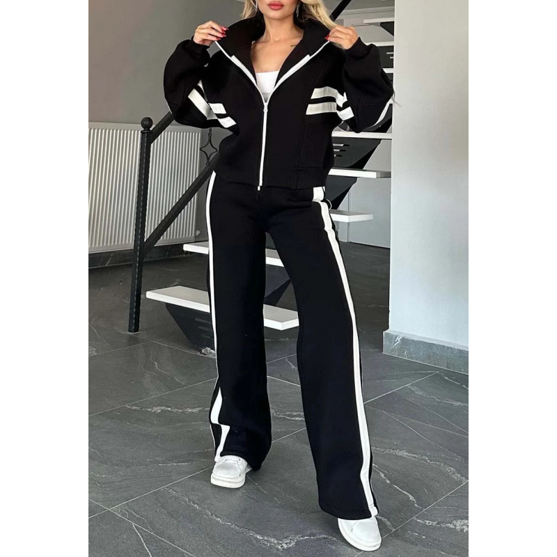 Delvira | Damen Trainingsanzug Set Crop Jacke Weite Hose - Image 5