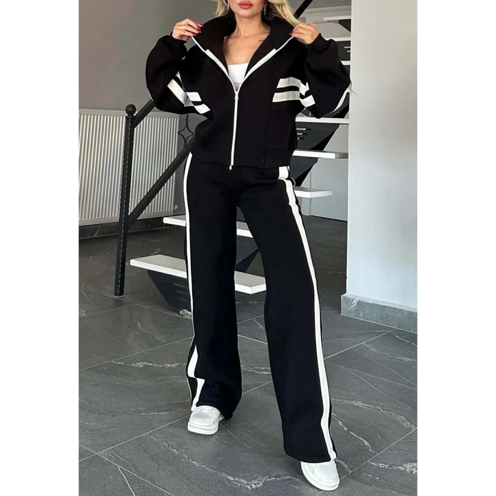 Delvira | Damen Trainingsanzug Set Crop Jacke Weite Hose - Image 5