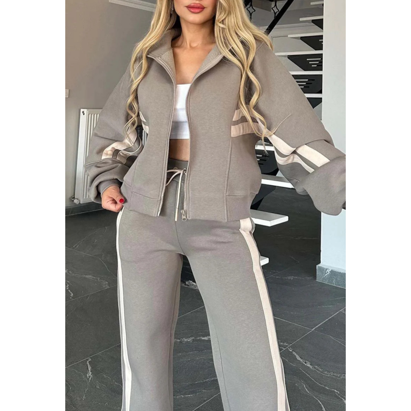 Delvira | Damen Trainingsanzug Set Crop Jacke Weite Hose - Image 7