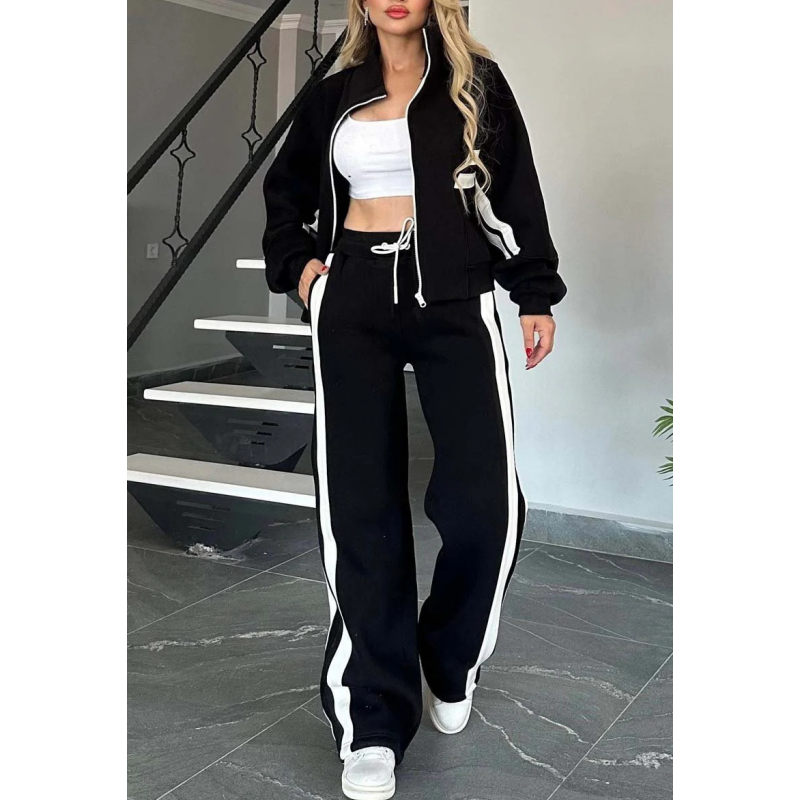 Delvira | Damen Trainingsanzug Set Crop Jacke Weite Hose - Image 8
