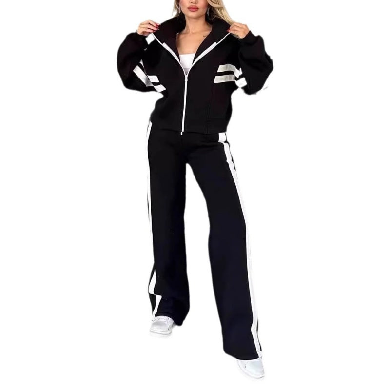 Delvira | Damen Trainingsanzug Set Crop Jacke Weite Hose - Image 9