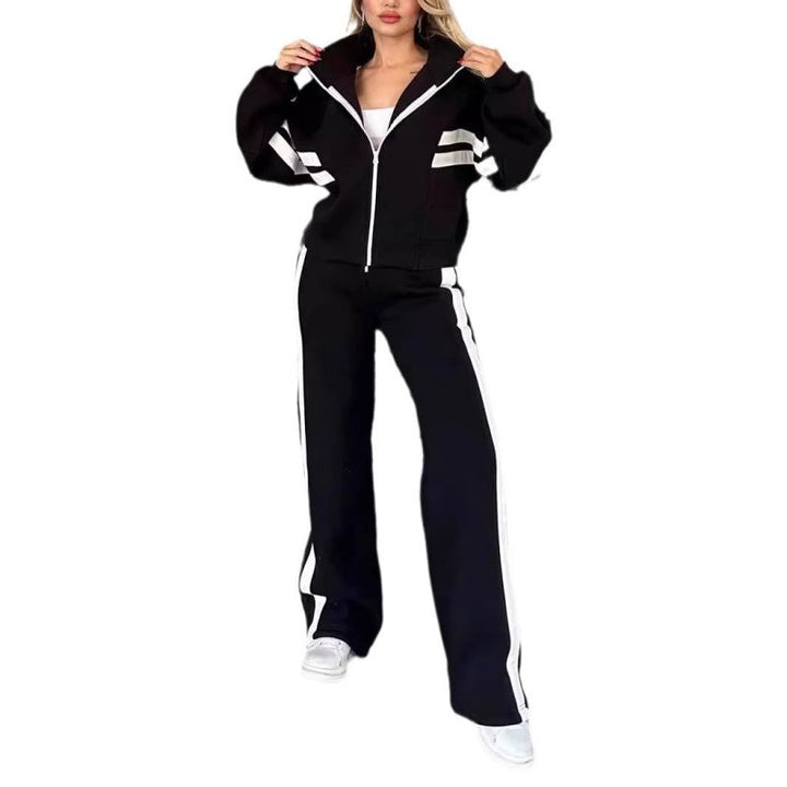 Delvira | Damen Trainingsanzug Set Crop Jacke Weite Hose - Image 9