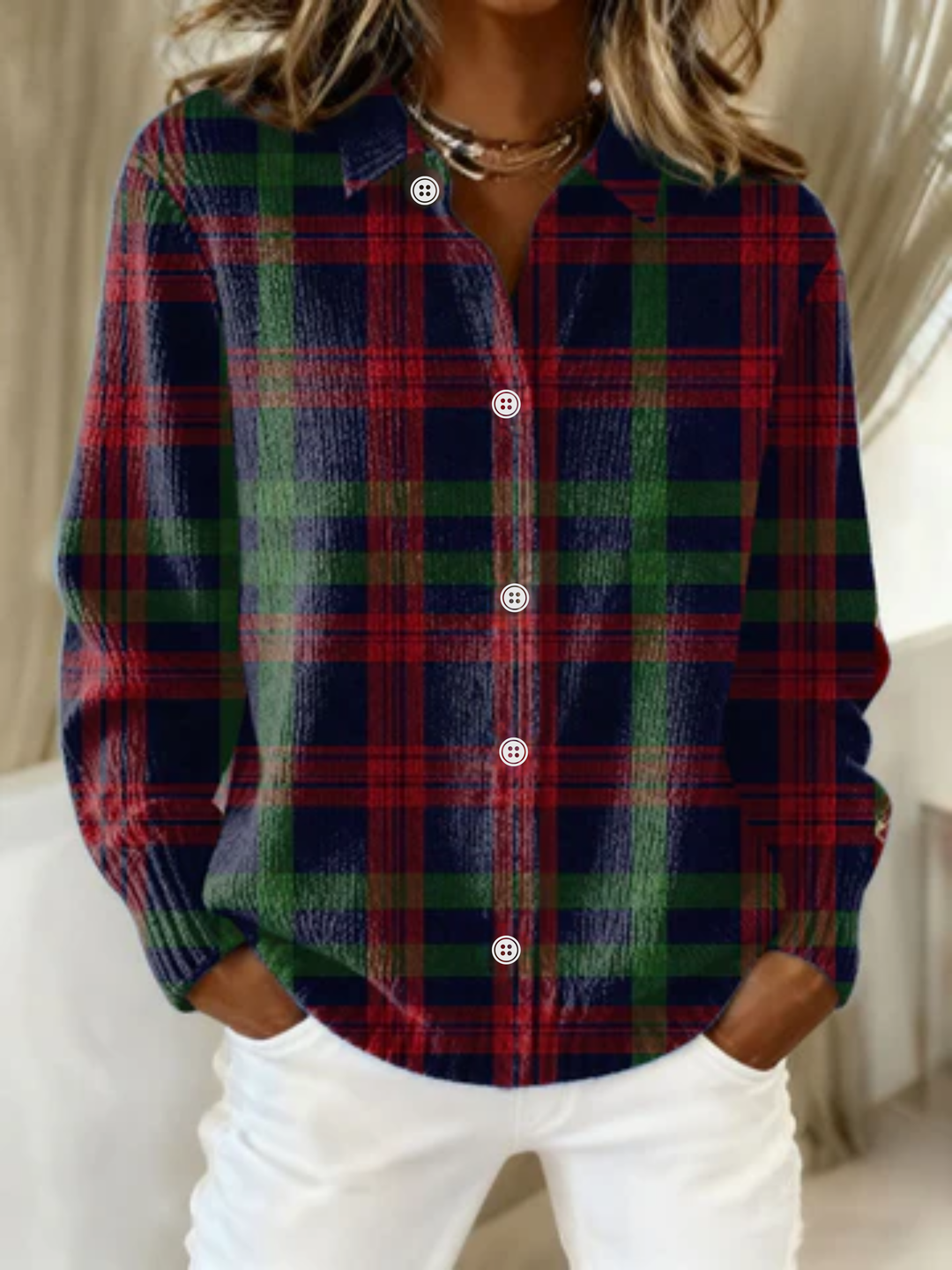 Delvorn | Damen Karohemd Langarm Bluse - Image 1