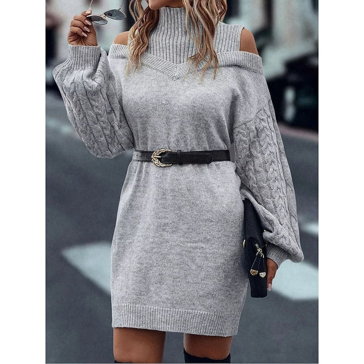 Delvorna | Damen Schulterfreies Strickkleid Mini - Camel - Image 10