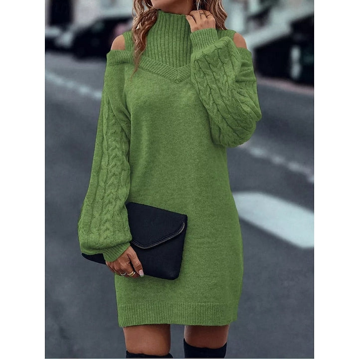 Delvorna | Damen Schulterfreies Strickkleid Mini - Camel - Image 11
