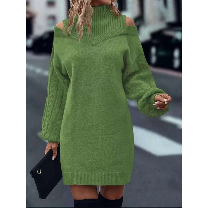 Delvorna | Damen Schulterfreies Strickkleid Mini - Camel - Image 12