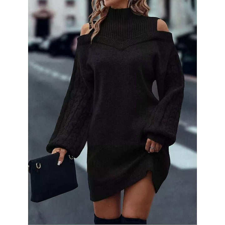 Delvorna | Damen Schulterfreies Strickkleid Mini - Camel - Image 13
