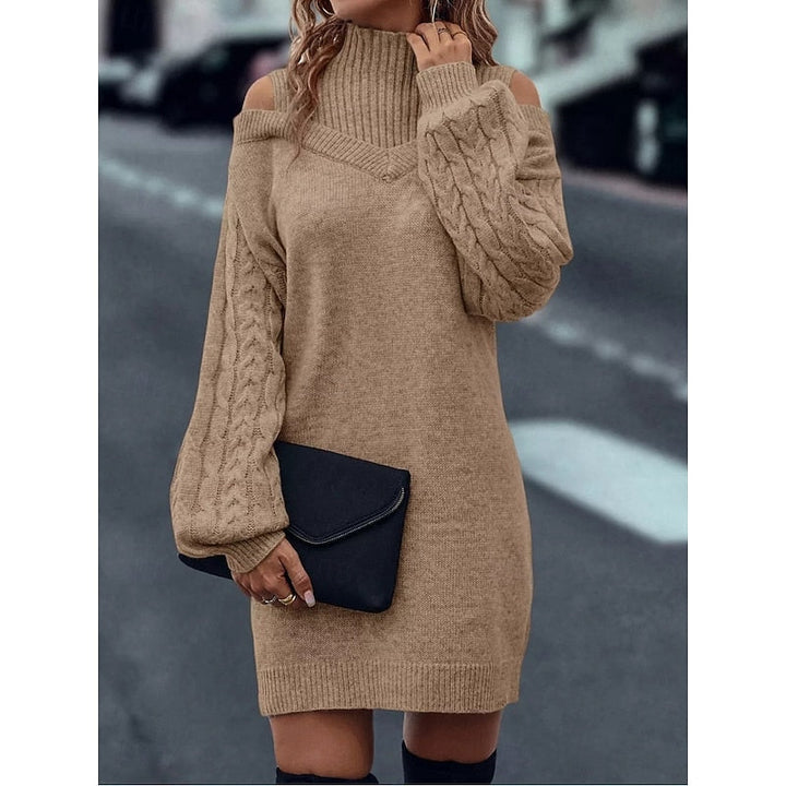 Delvorna | Damen Schulterfreies Strickkleid Mini - Camel - Image 4
