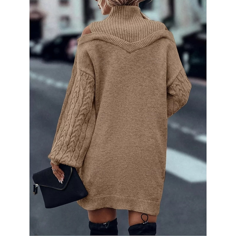 Delvorna | Damen Schulterfreies Strickkleid Mini - Camel - Image 5