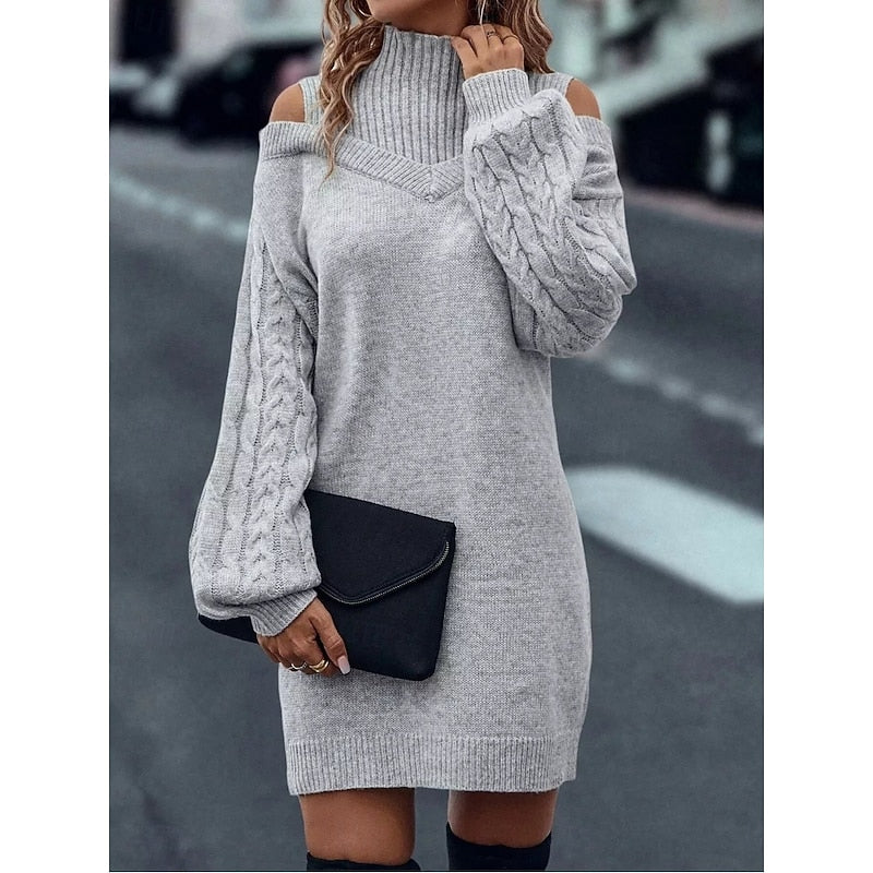 Delvorna | Damen Schulterfreies Strickkleid Mini - Camel - Image 6