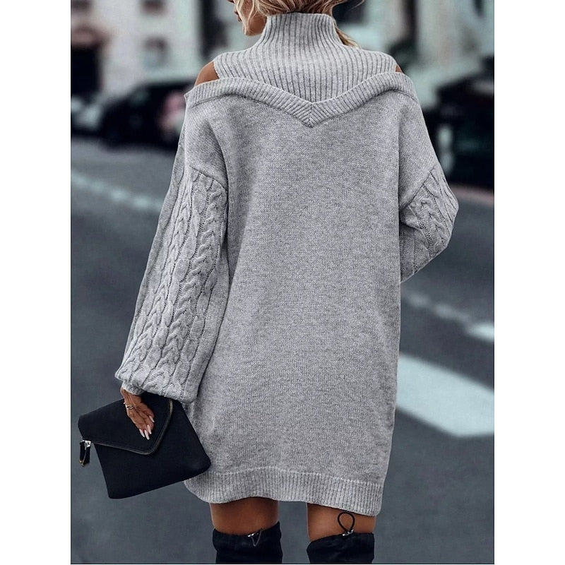 Delvorna | Damen Schulterfreies Strickkleid Mini - Camel - Image 8
