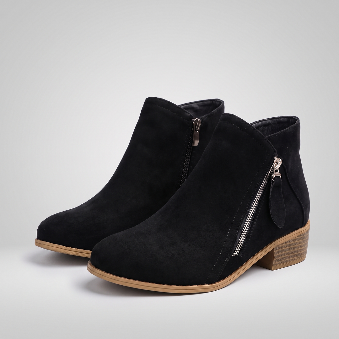 Delvorna | Damen Stiefeletten Blockabsatz Wildlederoptik - Beige - Image 3