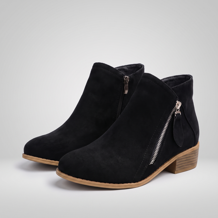 Delvorna | Damen Stiefeletten Blockabsatz Wildlederoptik - Beige - Image 3