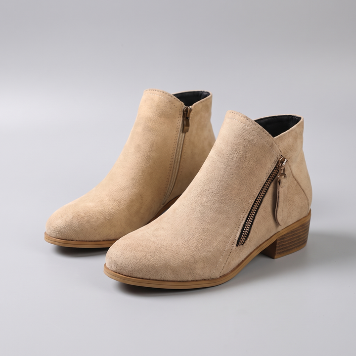 Delvorna | Damen Stiefeletten Blockabsatz Wildlederoptik - Beige - Image 4