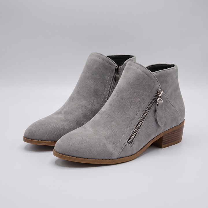 Delvorna | Damen Stiefeletten Blockabsatz Wildlederoptik - Beige - Image 6
