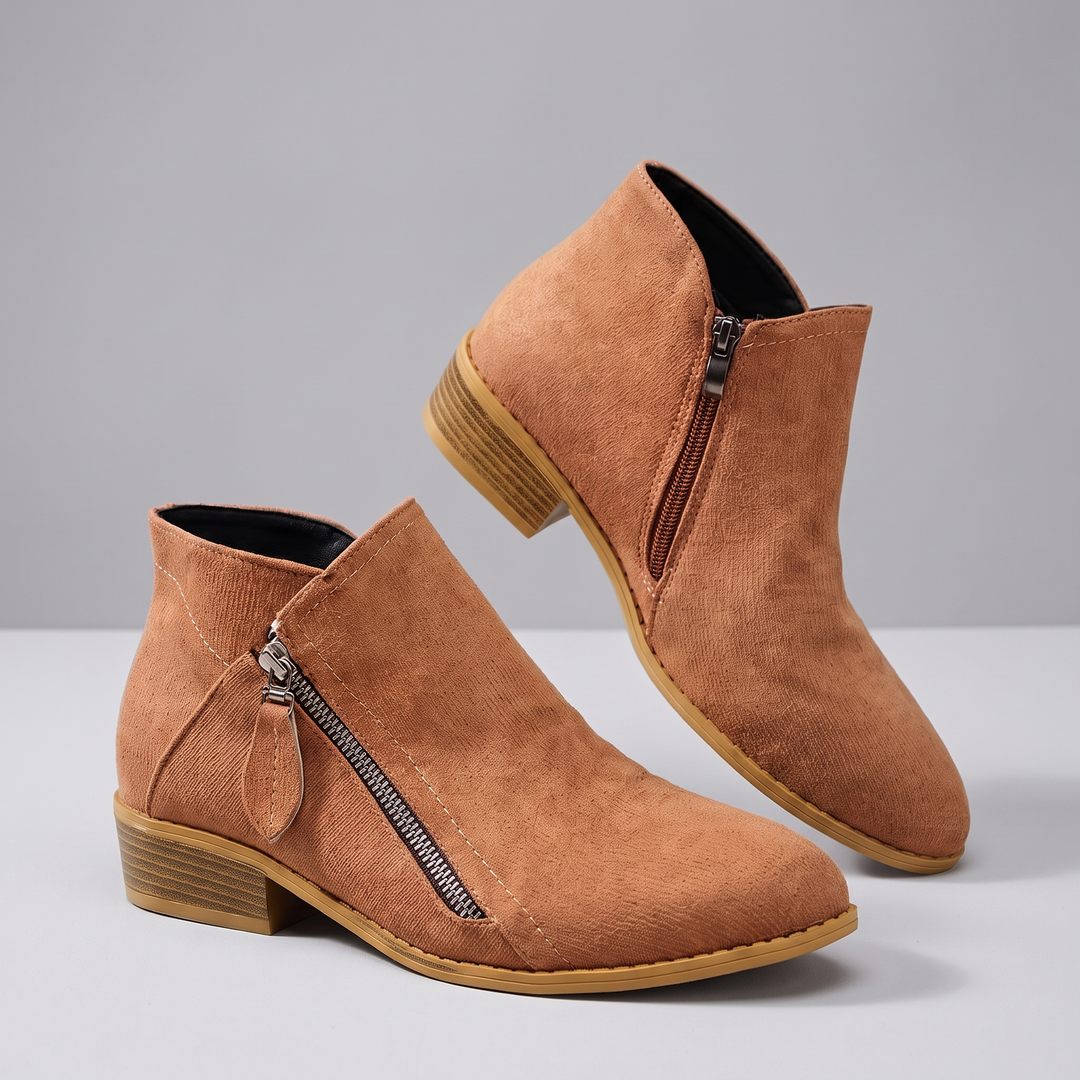 Delvorna | Damen Stiefeletten Blockabsatz Wildlederoptik - Beige - Image 7