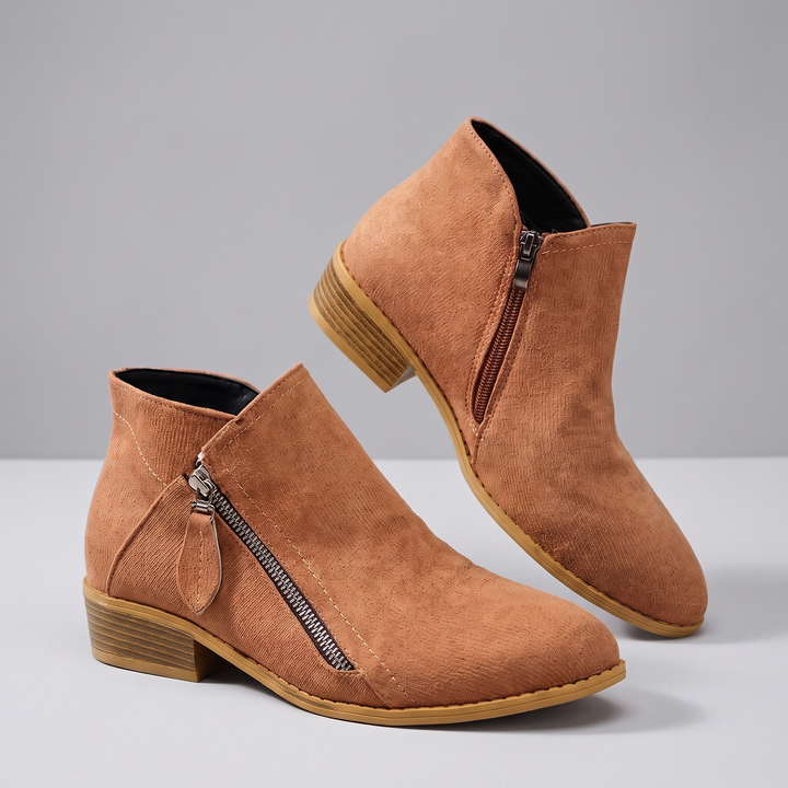 Delvorna | Damen Stiefeletten Blockabsatz Wildlederoptik - Beige - Image 7