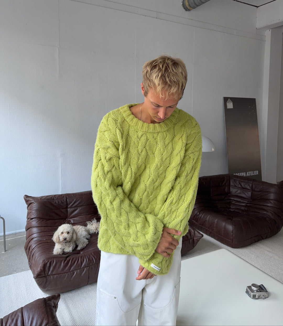 Delvorna | Damen Zopfstrickpullover Oversize - Light Green - Image 2