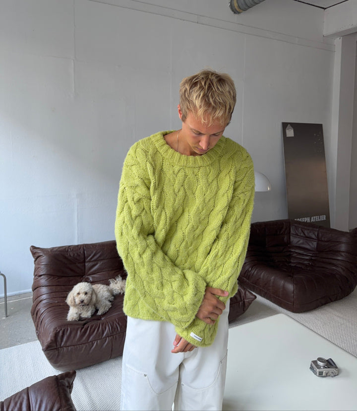 Delvorna | Damen Zopfstrickpullover Oversize - Light Green - Image 2