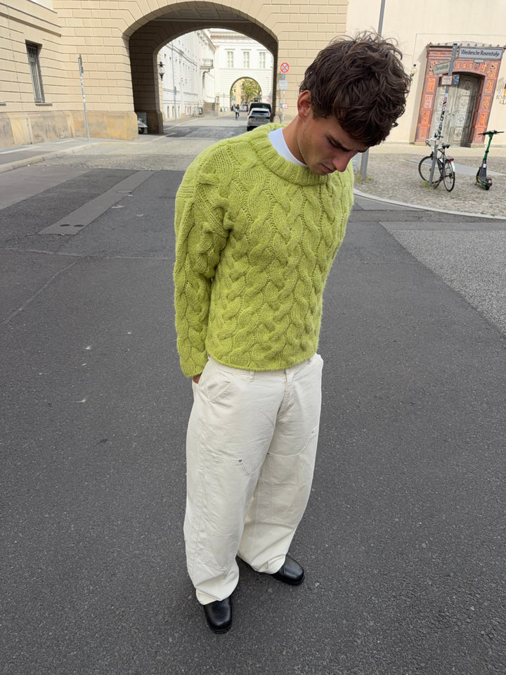 Delvorna | Damen Zopfstrickpullover Oversize - Light Green - Image 5