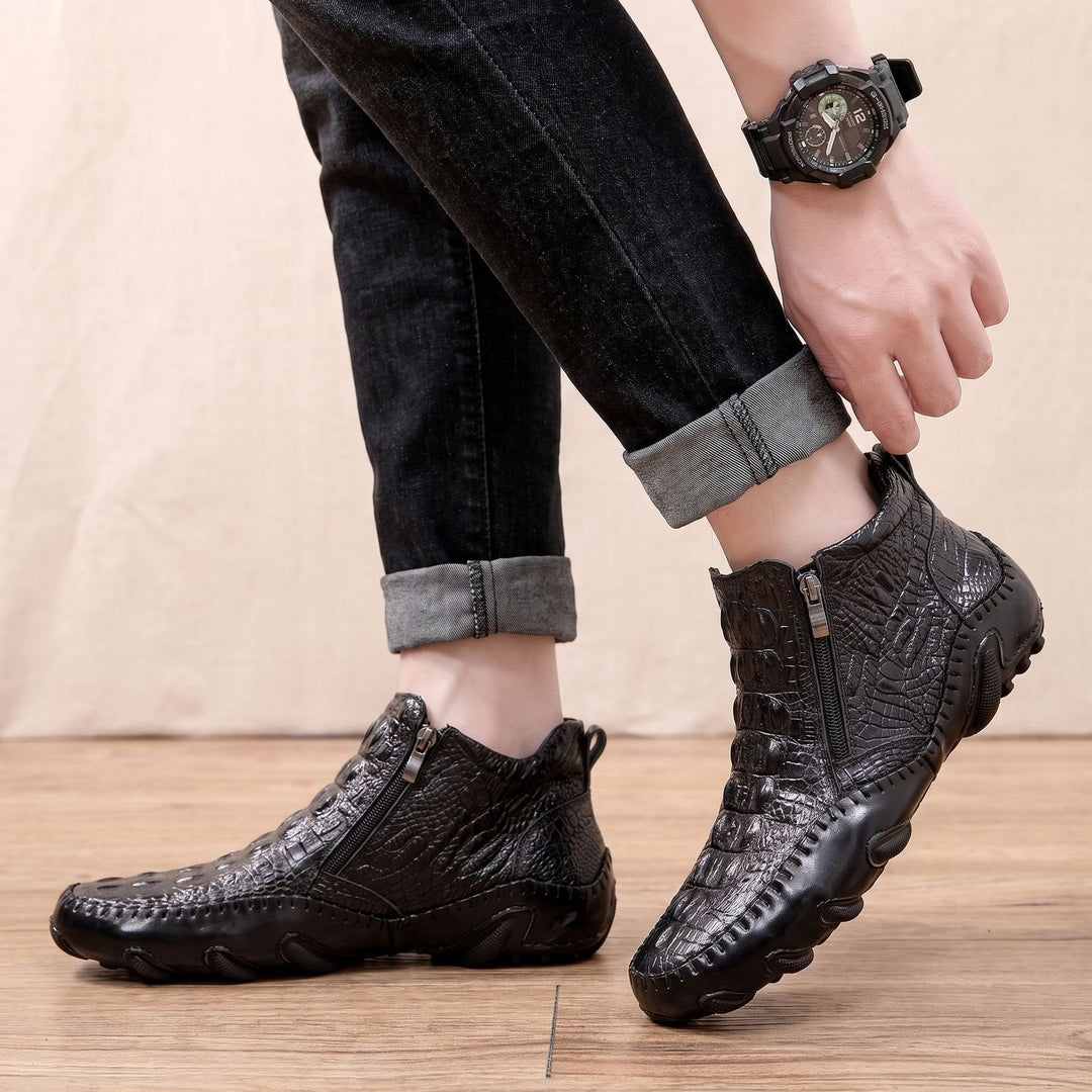 Dravan | Herren Knöchelstiefel Krokodilprägung - Black - Image 1