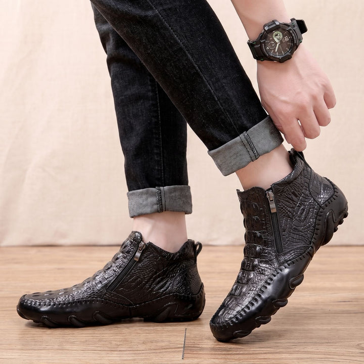 Dravan | Herren Knöchelstiefel Krokodilprägung - Black - Image 1