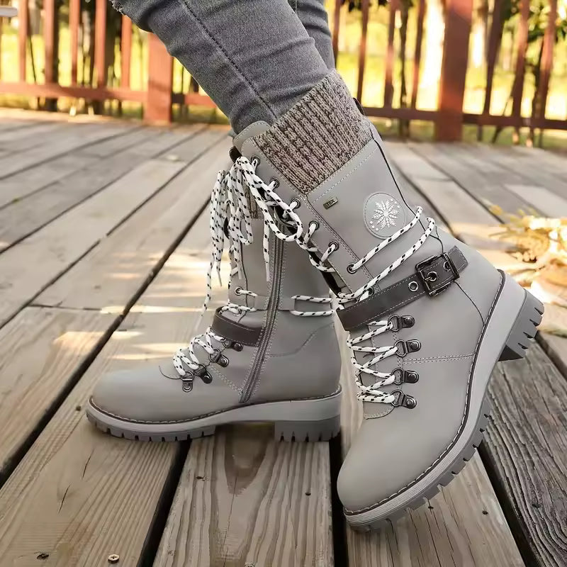 Dravelle | Damen Winterstiefel mit Schnürung und Strickschaft - Image 14