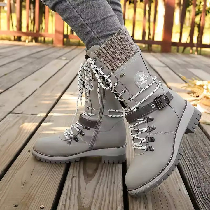 Dravelle | Damen Winterstiefel mit Schnürung und Strickschaft - Image 14