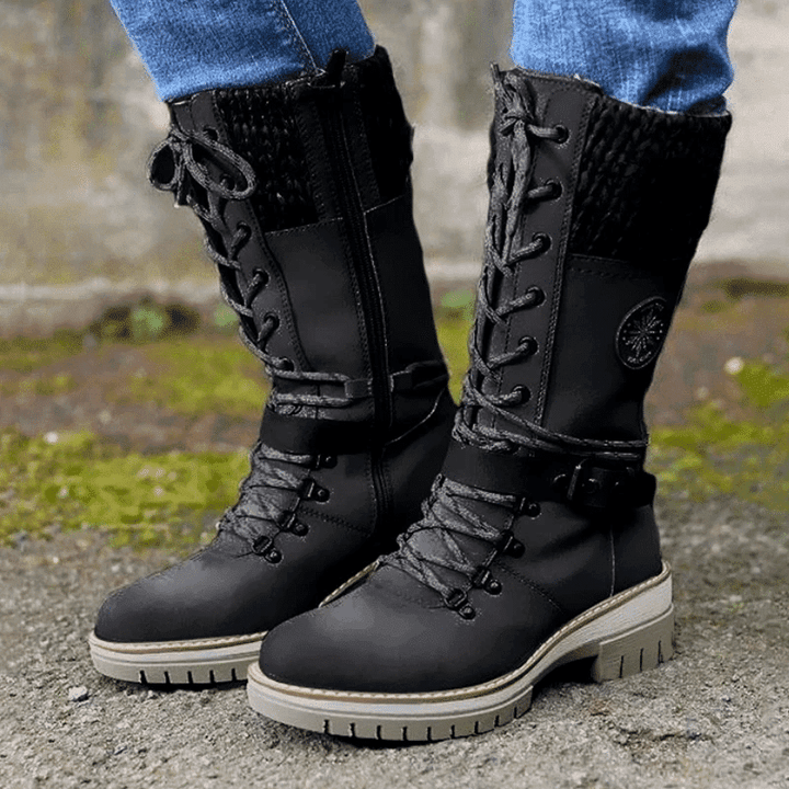 Dravelle | Damen Winterstiefel mit Schnürung und Strickschaft - Image 2