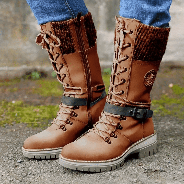 Dravelle | Damen Winterstiefel mit Schnürung und Strickschaft - Image 4