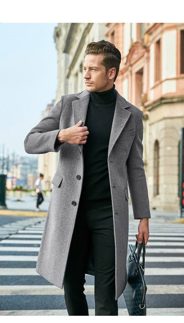 Draven | Herren Wintermantel Langer Wollmix-Mantel - Grey - Image 7