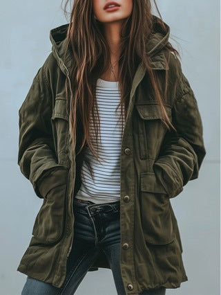 Dravholt | Damen Winterjacke mit Kapuze Parka - Olive Green - Image 1