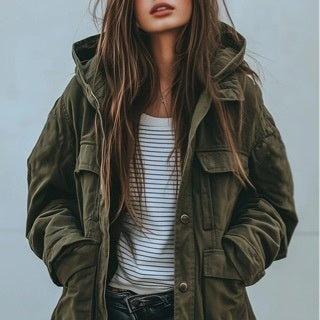 Dravholt | Damen Winterjacke mit Kapuze Parka - Olive Green - Image 5