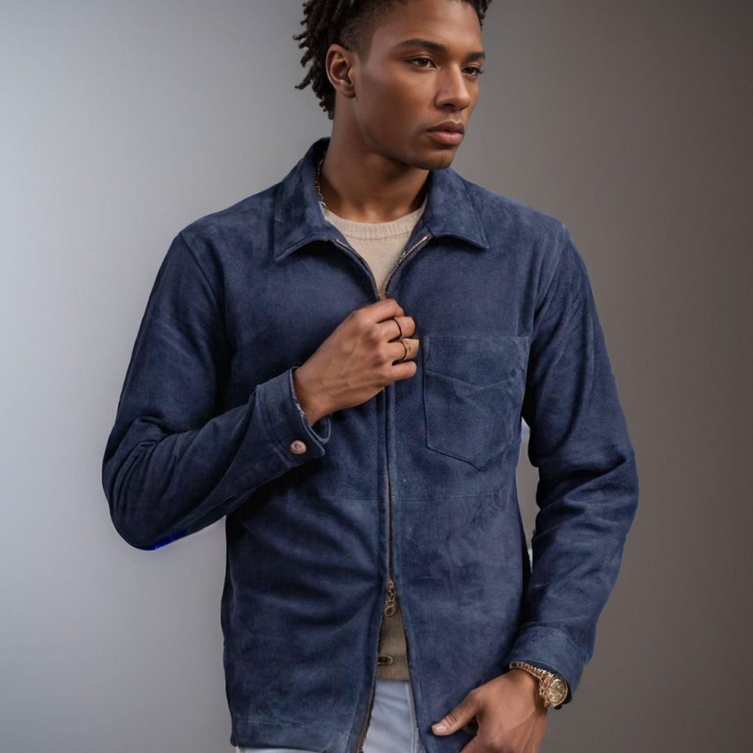 Dravind | Herren Veloursleder Jacke mit Reißverschluss - Dark Grey - Image 2