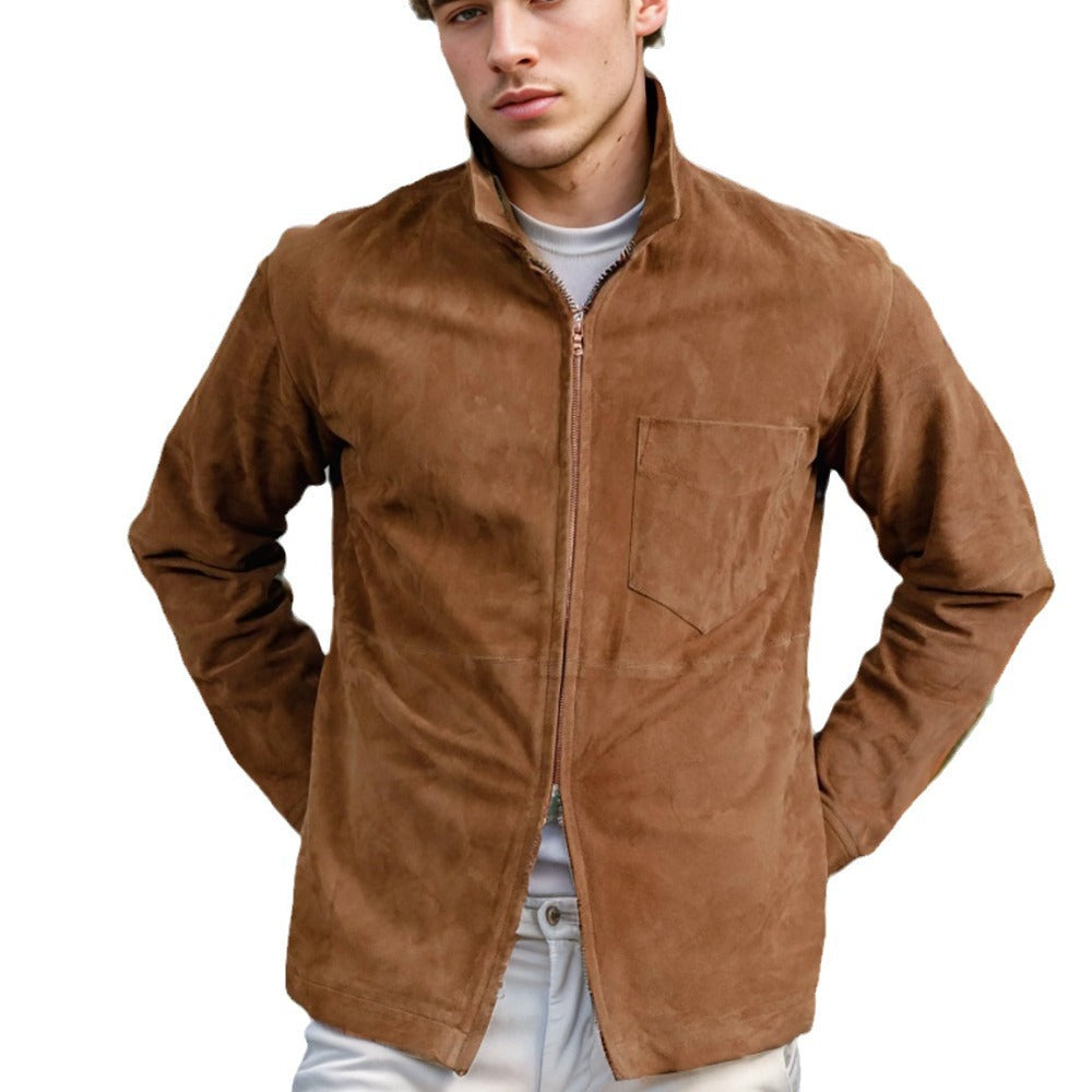 Dravind | Herren Veloursleder Jacke mit Reißverschluss - Dark Grey - Image 5