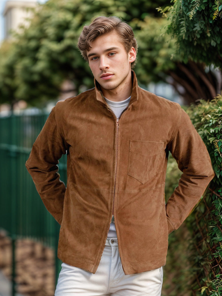 Dravind | Herren Veloursleder Jacke mit Reißverschluss - Dark Grey - Image 6