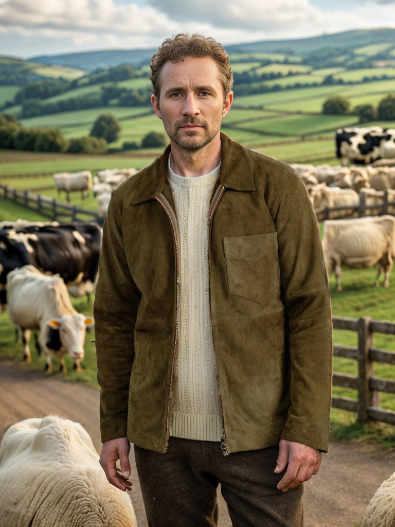 Dravind | Herren Veloursleder Jacke mit Reißverschluss - Dark Grey - Image 7