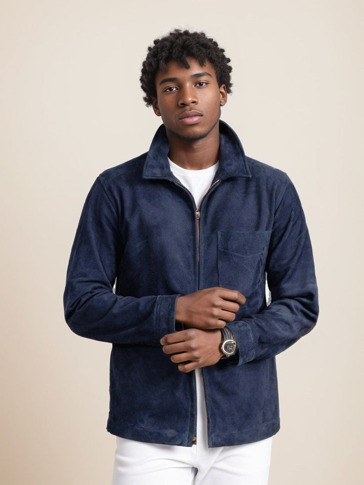 Dravind | Herren Veloursleder Jacke mit Reißverschluss - Dark Grey - Image 8