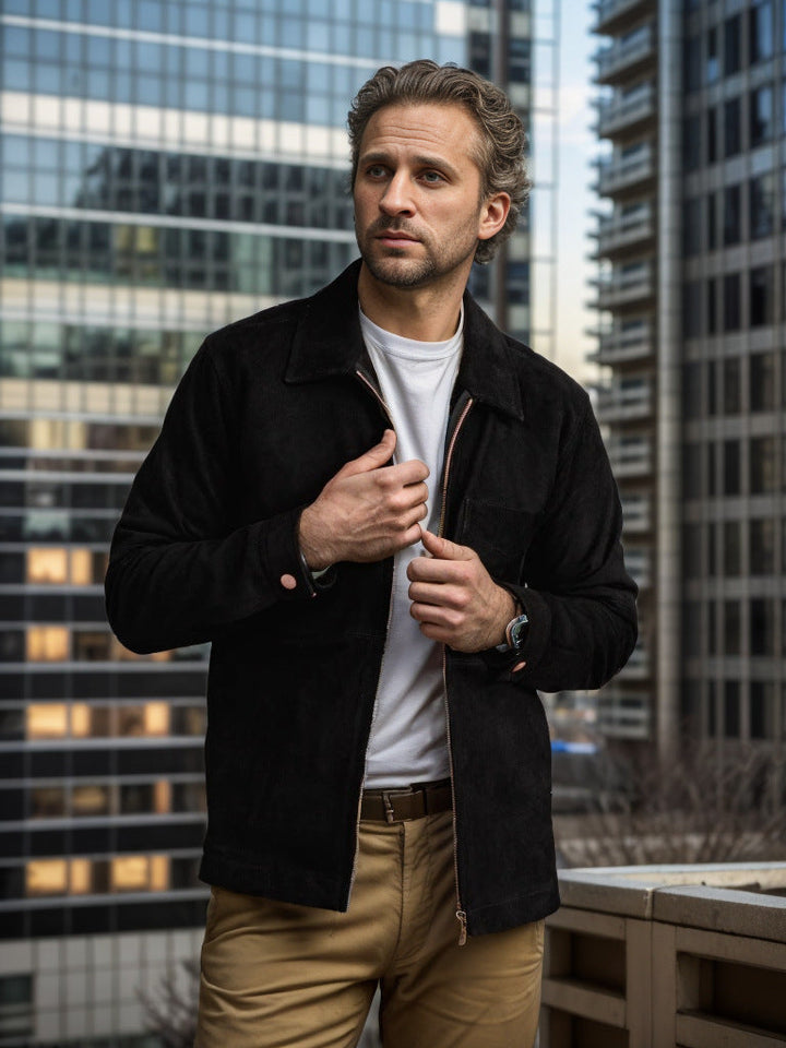 Dravind | Herren Veloursleder Jacke mit Reißverschluss - Dark Grey - Image 9